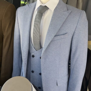 ŞIK ADAM Açık Mavi Slim Fit Yelekli Takım Elbise