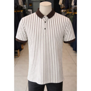 ŞIK ADAM Kahve Çizgili Polo Yaka T-Shirt – Modern ve Şık