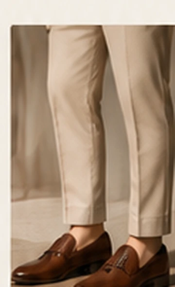 Bej pantolon ve kahverengi loafer